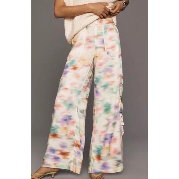 Anthropologie Palazzo Utility Pants Cargo Wide Leg Loose Boho Artsey 4P Festival - Picture 1 of 11